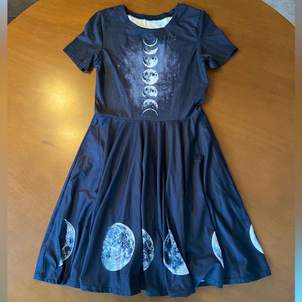 🛍️ Phases of the Moon Dress goth punk astronomy astrology aline midi pagan Wicca